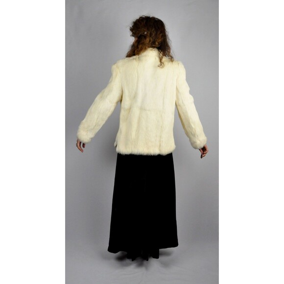 Vintage White Rabbit FUR Coat Jacket - Super Soft Real Rabbit Fur Ivory S M - Picture 3 of 5